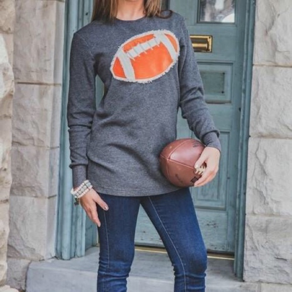 Gray football appliqué thermal shirt